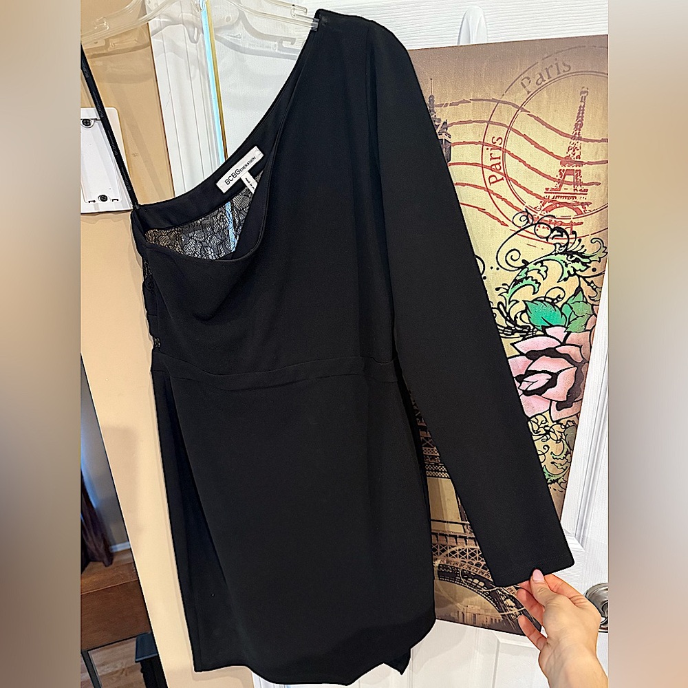 BCBG black one shoulder mini dress